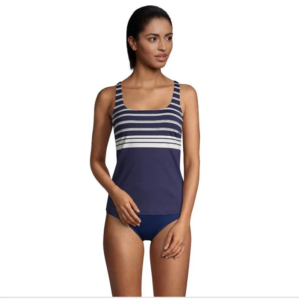 Women's Lands' End Bust Minimizer Squareneck Tankini Top, Size: 10, Dark Blue